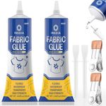Fabric Glue Permanent, 120MLx2 Food-Grade Clothing Glue, Odor-Free, Dries Clear, Washable Fabric Adhesive for Rhinestones,Patches,Clothes,Denim,Leather,Polyester,Fabrics,Doll Repair,Flannel,Cotton