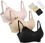 HOFISH Maternity Nursing Bras Seamless 3 Pack Sleep Bralette for Breastfeeding with Free Bra Extenders & Clips L