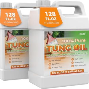 Tenee 128 Fl Oz, 2 Pack Pure Tung Oil – Waterproof Tung Oil That Strengthens & Protect Wood – Wood Project Food Grade Tung Oil Finish – Food Safe Wood Sealer for Pet Houses, Garden Boxes, And More