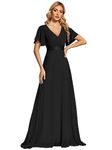 Ever Pretty Women's Glamorous Double V-Neck Ruffles Padded Evening Dress, Black 1, 16 UK