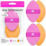 Real Techniques Miracle 2-In-1 Powder Puff Duo, Dual-Sided Makeup Blending Puff, Reversible Elastic Band, Precision Makeup Sponge & Powder Puff, For Liquid, Cream & Powder Products, 2 Count