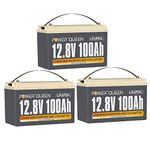 3 Pack Power Queen 12V 100Ah LiFePO4 Lithium Iron Phosphate Battery, Built-in 100A BMS,4000 to 15000 Cycles, LiFePO4 Battery for RV, Camping, Solar Home System, Off-Grid Life