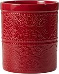 FE Kitchen Utensil Holder,7.2" Large Utensil Crock Heavy and Stable Lace Emboss Ceramic Utensil Holder for Countertop (Red)