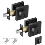 Square Single Cylinder Deadbolt, 2 Pack, Modern Deadbolt Lock with Keys, Door Locks with Deadbolt, Matte Black Deadbolt for Front Door Entrance, Front Door Security Lock, Keyed 1 Side