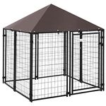 PawHut Outdoor Dog Kennel, Welded Wire Steel Fence, Lockable Pet Playpen Crate, with Water-, UV-Resistant Canopy Top, Door, 4.6ft x 4.6ft x 5ft, Black