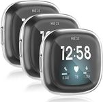 [3 Pack] Meliya Screen Protector Compatible with Fitbit Versa 3 Case and Fitbit Sense Case, TPU Plated Full Around Protective Case Cover for Fitbit Versa 3 / Fitbit Sense Smartwatch (Clear+Clear+Clear)