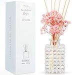 Auelife Reed Diffuser Set, 3.5 oz Sandalwood Rose Scented Diffuser with Sticks Preserved Real Flower Reed Diffuser Home Fragrance Essential Oil Reed Diffuser for Bathroom Decor