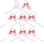 Beeveer 8 Pcs Bride Hanger, Bridal Hanger with Maid of Honor Bridesmaid Hanger Set White Wooden Wedding Dress Hangers with White Bow and Pink Bow for Bridal Party Shower Wedding Gift