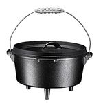 Bruntmor Round Cast Iron Pot Pre-Seasoned 3 Legged Dutch Oven Pot with Lid, 4 -Quart with Metal spring Handle Cast Iron Skillet | Campfire Cooking Equipment | Enameled Cast Iron Cookware Set.