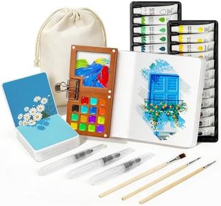 24 Colors Pocket Mini Watercolor Paint Set Walnut Wood Palette Kit