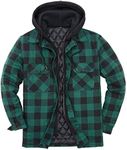 ZENTHACE Men's Thicken Plaid Hooded Flannel Shirt Jacket with Quilted Lined, Quilted Lined Full Zip Classic Green, Large