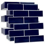 WALPLUS 3D Tile Stickers Peel and Stick Backsplash Splashback Decals Tile Transfer for Kitchen Bathroom Living Room Stick on Tile Waterproof - Deep Blue Glossy 6 Sheets 30.5 x 30.5cm(12")