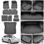 Powerty Floor Mats & Cargo Liner Compatible with Tesla Model 3 Highland 2024 Accessories Front Rear Storage Mat & Rear Seat Back Mats All Weather TPE 3D Floor Liners 2 Row Liner Set(8 PCS)