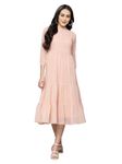 AAYU Solid Fit & Flare Midi Dress For Women Peach (36 Size)