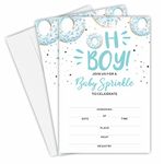 JCVUK Baby Shower Invites,Donut Theme Baby Shower Invitation Cards With Envelopes(25 Pack), Oh Boy Donut Baby Shower Decorations And Supplies For Boys (YQK-B13)