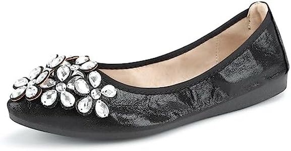 QIMAOO Womens Fold up Pumps Roll up Shoes Foldable Ballet Flats with Rhinestone, Portable Ladies Slip On Loafers Black 7 UK