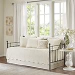 Madison Park Daybed Cover Set-Trendy Damask Quilting with Scalloped Edges All Season Luxury Bedding with Bedskirt, Matching Shams, Decorative Pillow, 75"x39", Tuscany Cream, 6 Piece