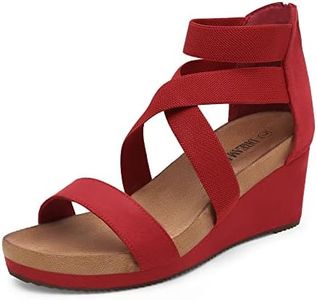 DREAM PAIRS Womens Elastic Ankle Strap Open Toe Platform Wedge Sandals Comfortable Summer Shoes,Size 8,Red/3,NINI