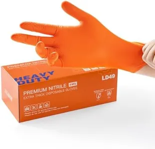 LANON 8mil Orange Disposable Nitrile Gloves, Mechanic, Heavy Duty, Food Safe, Latex Free, Powder Free, Fully-Diamond Textured, Small