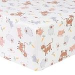 Farm Friends Deluxe Flannel Fitted Crib Sheet-Farm Animal Scatter Print Cotton Flannel, Grays, Brown, White, Orange, Fully Elasticized, 10 in Deep Pockets, Fits Standard Crib Mattress 28 in x 52 in