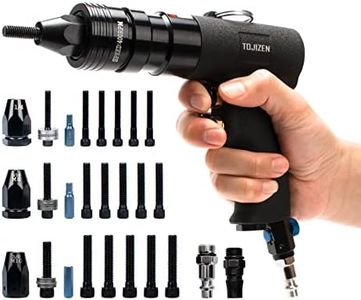 TOJIZEN Pneumatic Rivet Nut Gun Kit - 1/4, 5/16 & 3/8 Inch Gun Heads - Air Riveter Tool Set for Rivnut, Nutsert, Threaded Insert
