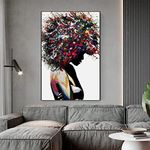 Recrtain Black Woman Wall Art African American Canvas Art Poster, Fashion Black Skin Girl Colorful Head Wall Prints, Modern African Girl Graffiti Pictures for Bedroom Living Room Wall Decor Unframed