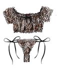 Avidlove Lingerie Set Self Tie Top and Panty Set Ruffle Lingerie Set Leopard Babydoll Chemise PAT1 XXL