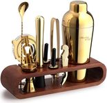 Mixology Bartender Kit: 10-Piece Gold Bar Set Cocktail Shaker Set with Stylish Mahogany Stand | Perfect Home Bartending Kit with Gold Bar Tools and Martini Shaker for Foolproof Drink Mixing