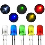 NOVELTY PLACE 100 Pcs (5 Colors x 20pcs) 5mm White/Red/Yellow/Green/Blue LED Diode Lights - DC 2V-3V 20mA Emitting Diodes LEDs Bulb - DIY Science Project Electronics Components Lighting Kit