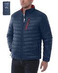 33,000ft Mens Winter Lightweight Jacket Warm Short Packable Puffer Jacket Transitional Padded Down Jacket Quilted Jacket for Men Lined for Hiking Travelling Navy Blue+Red M