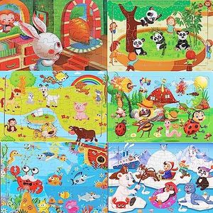 6 Puzzles Wooden Jigsaw Puzzles Set for Kids Age 4-8 Year Old 30 Piece Colorful Wooden Puzzles for Toddler Children Learning Educational Puzzles Toys for Boys and Girls (Animal World)