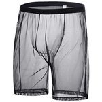 ZONBAILON Mens Mesh Sheer See Through Shorts Boxer Underwear Loose Lounge Transparent Unlined Long Leg Trunks