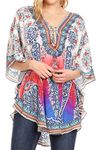 Sakkas P22 - Balloon Top Tallulah Wide Circle Blouse Poncho Top with Tie Neck Enclosure with Bead - FLW21-White - OS