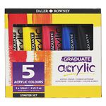 Daler-Rowney Graduate 120ml Acrylic Paint Starter Set, 5 Assorted Colours, High Lightfastness, Water-Based, Solvent-Free, Ideal for Student Artists & Hobbyists