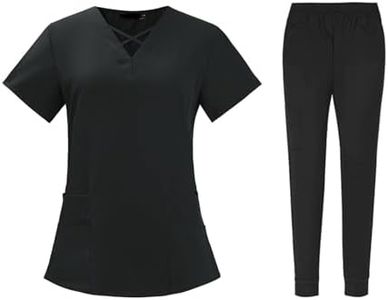 Scrubs for Women Set V-Neck Stretch Fit Scrub Top & Jogger 2025 Pants Multi Pocket Medical Nurse Uniforms Set Ladies White Black Blue S M L XL XXL 3XL with Big Pocket