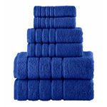 Elegant Comfort 4 Lines Viscose Stripe 6-Piece Premium Towel Set - 100% Turkish Cotton High Absorbent Luxury Bathroom Towels – Includes 2 Washcloths, 2 Hand Towels and 2 Bath Towels Set, Royal Blue