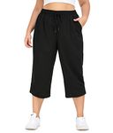 COOTRY Women's Plus Size Capris Elastic Waist Loose Fit Summer Lounge Casual Yoga Pants with Pockets, Black, 4X-Large Plus