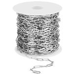 [33 Ft] Stainless Steel Paperclip Chains Roll, 3mm Width 304 Stainless Steel Oval Link Chains Spool Bulk for Jewelry Making