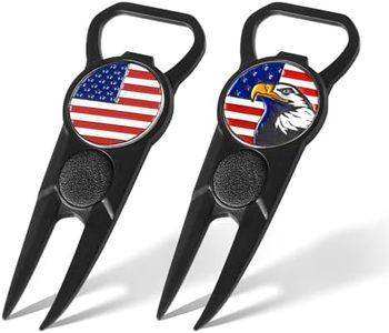FINGER TEN Golf Divot Repair Tool and Ball Marker 7-in-1 Value 2 Pack, Premium Leather Grip Tools with Belt Clip, Club Tee, Club Groove Cleaner, Bottle Opener, Putting Alignment Guide (Black)