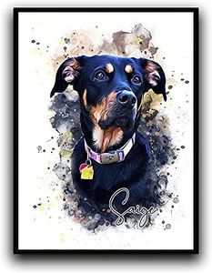 Custom Dog/Cat Portrait Watercolor Painting Framed Canvas Prints with Your Photos Wall Art for Home Decoration, Personalized Memorial Gift for Pet Lovers Dog Moms (12x16 inches, Black Frame)