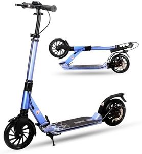 Adult Push Kick Foldable Scooter Big Large Wheels Hand Brake Sensitive Commuter Disc Scooter (Blue)