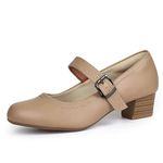 Ortho+rest Women Bunions Orthopedic Dress Shoes Mary Janes Shoes Low Chunky Heels Work Pumps (9 JA,Beige)