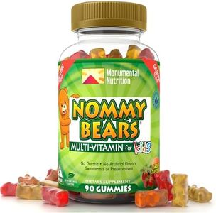 Nommy Bears MULTIVITAMIN Gelatin-Free Gummies: for Kids, Children, Teens, Nom Nom Yummy, 5 Delicious Flavors, 11 Essentials, Gluten-Free, Halal Certified, Mommy Approved, Bear Shapes, Vegetarian