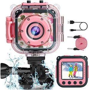 PROGRACE Kids Camera Waterproof Gift Toy - Children Digital Video Camera Underwater Camera for Kids 1080P DV Toddler Camera for Girls Birthday Pool Toys Age 3-14