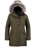 Wantdo Women's Parka Faux Fur Hooded Jackets Military Winter Coat Army Green L