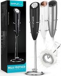 SimpleTaste Electric Milk Frother with Stand, One Touch Handheld Whisk Batteries Powered Cappuccino Coffee Frother Black, 1 Year Warranty