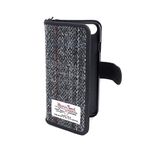 The British Bag Company Harris Tweed Phone Case, Berneray Black & Grey with Leather Trim, Fits iPhone 6+, 6s+, 7+, 8+