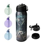 BOTTLE BOTTLE Insulated Water Bottle Stainless Steel 700ml（24oz） Bike Water Bottles with Straw and Adjustable Lid Daily Drink Flask Pill Organizer (black stone)