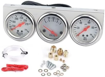 2" 52mm Triple Car Auto Gauge Kit(Volt Meter+Water Temp+Oil Pressure Meter) Stainless Steel Triple Auto Dashboard Gauge Set with White Console Fit for 12V Cars