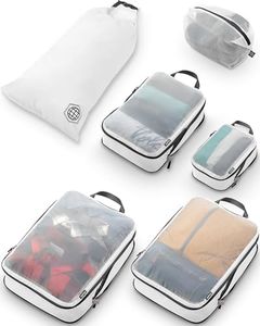 TRIPPED Travel Gear Large Packing Cube Set with See Through Mesh- Compression Packing Cubes Travel Organizers, White, Large